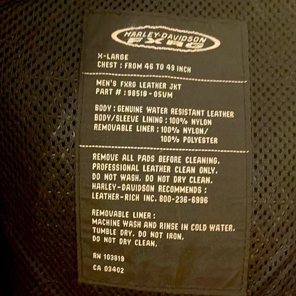 Harley-Davidson FXRG 2 In 1 Motorcycle Jacket Armored Men's XL 98518-05VM